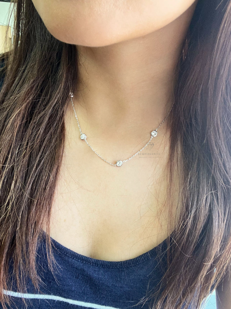 925 Silver Moissanite Diamond by Yard Chain Necklace