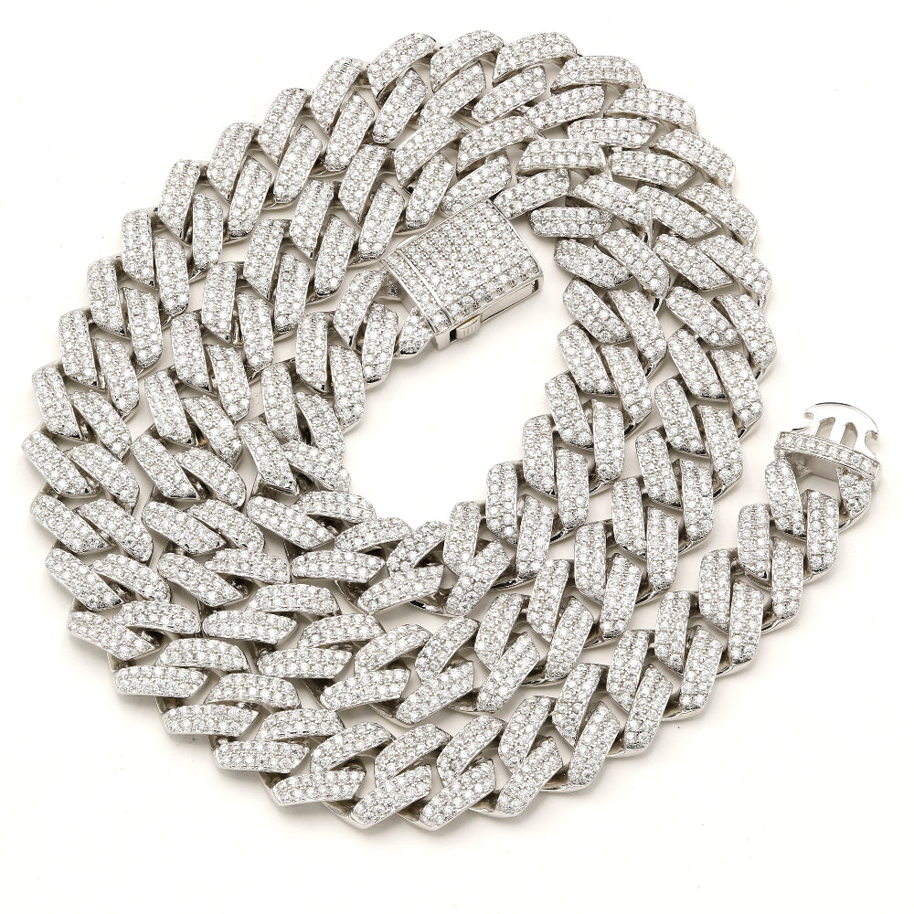 925 Silver Moissanite 12MM Cuban Links Necklace - Main Image