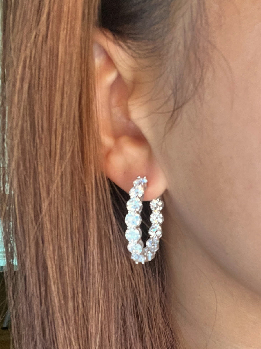 925 Silver 5mm Moissanite Stones Hoop Earrings