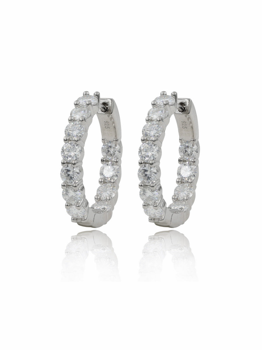 925 Silver 4mm Moissanite Inside Outside Hoop Earrings