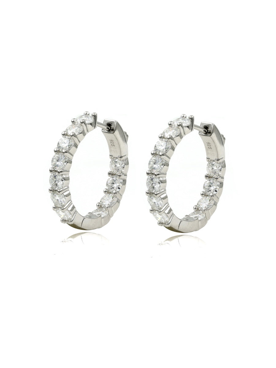 925 Silver 4mm Moissanite Inside Outside Hoop Earrings