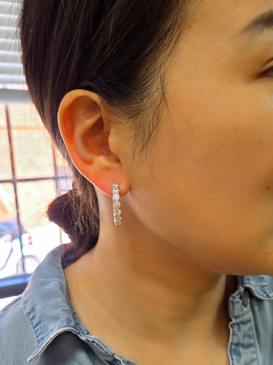 925 Silver 4mm Moissanite Inside Outside Hoop Earrings