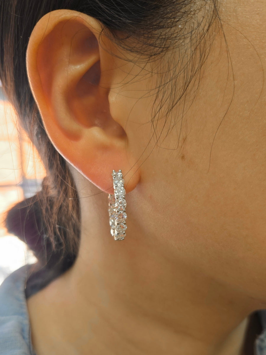 925 Silver 4mm Moissanite Inside Outside Hoop Earrings
