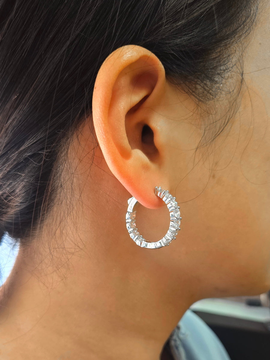 925 Silver 4mm Moissanite Inside Outside Hoop Earrings