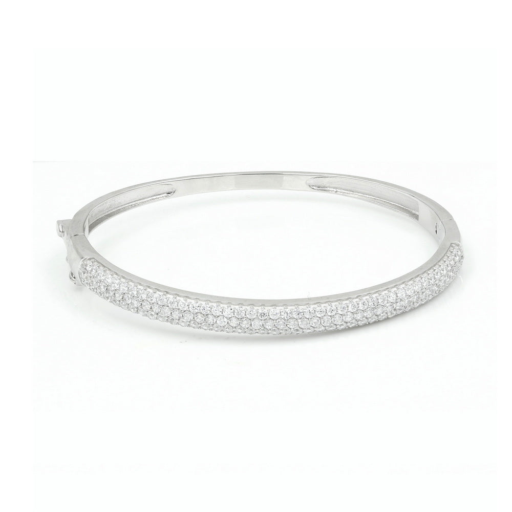 925 Sterling Silver Three Row CZ Bangle