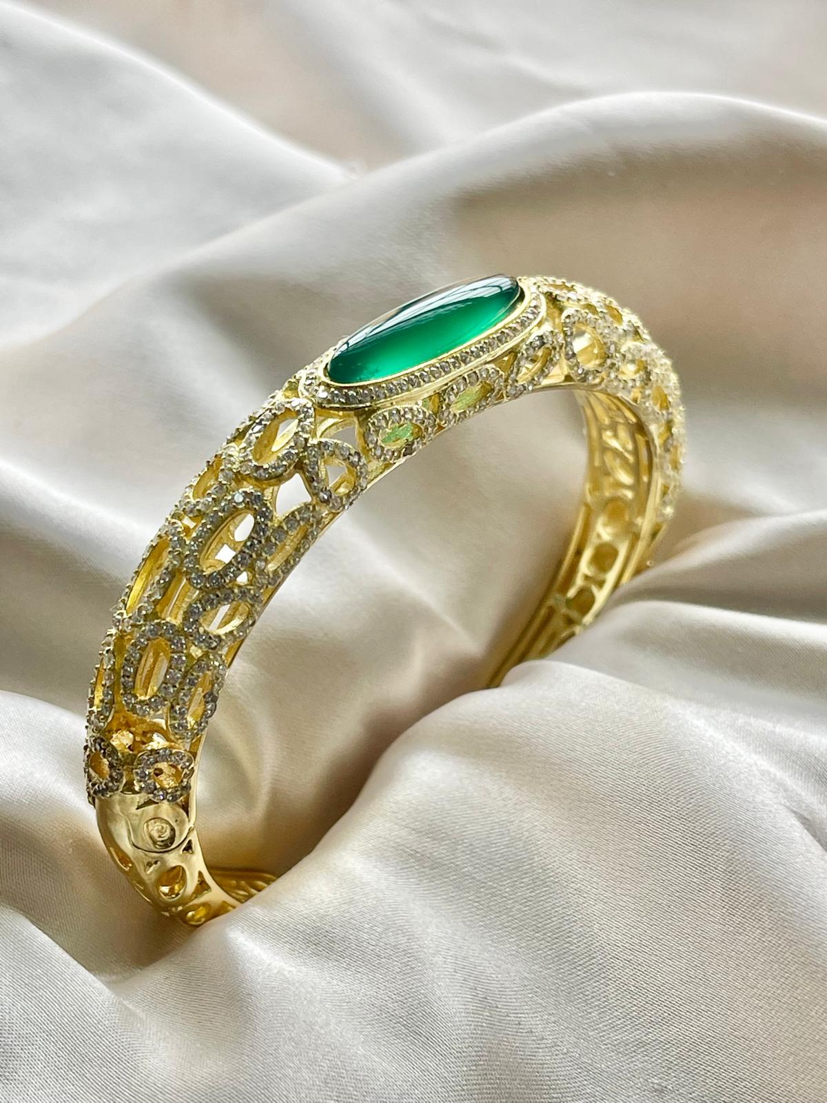 925 Sterling Silver Green Agate Cuff Bangle