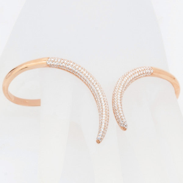 925 Sterling Silver White CZ Hand Cuff Bangle