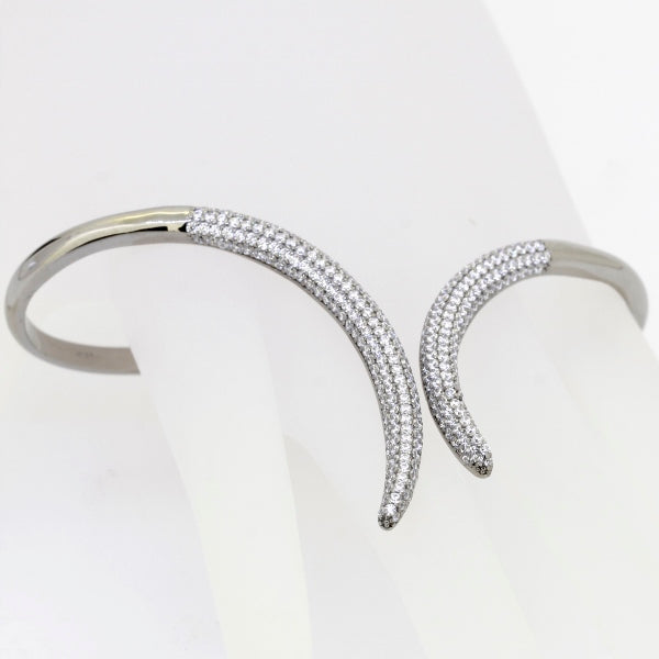 925 Sterling Silver White CZ Hand Cuff Bangle