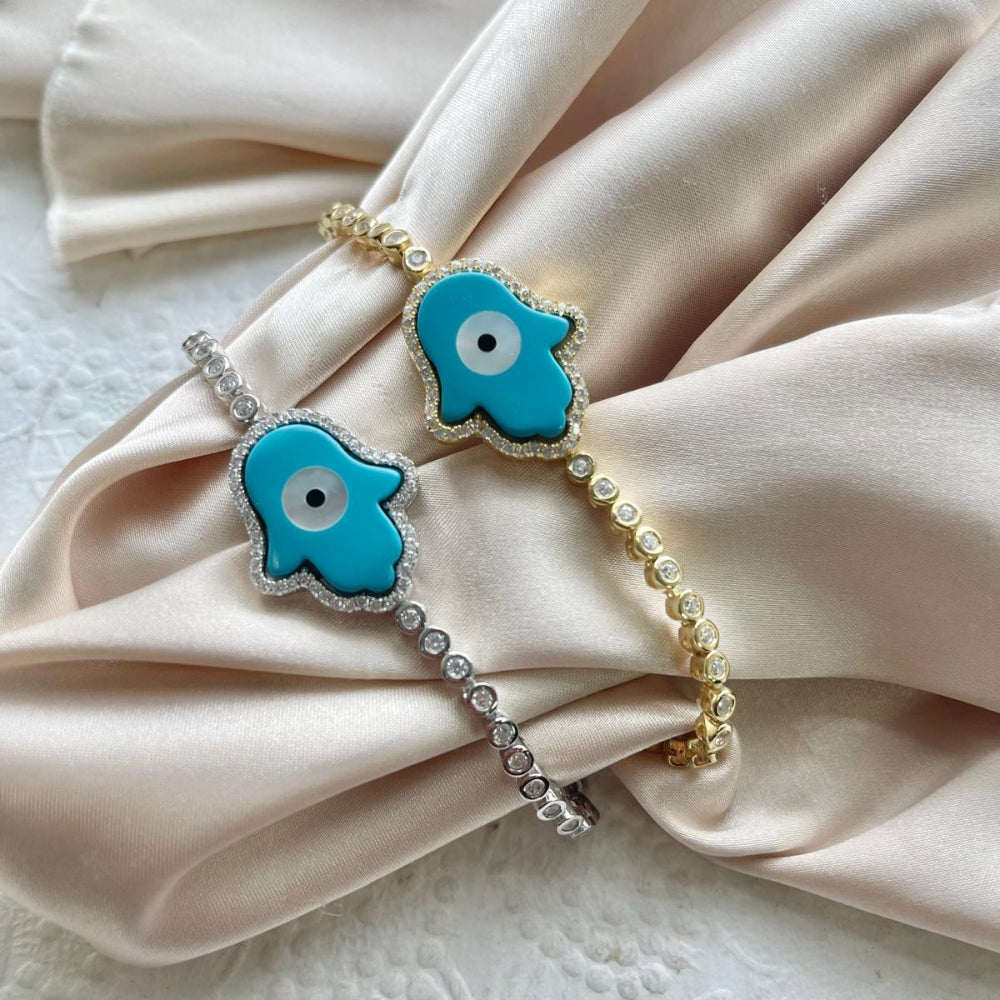 925 Sterling Silver White CZ Evil Eye Bracelet