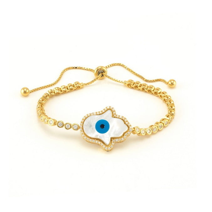 925 Sterling Silver Evil Eye MOP Bolo Bracelet