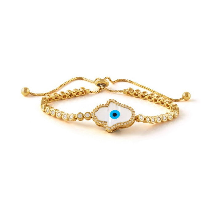 925 Sterling Silver Evil Eye MOP Bolo Bracelet