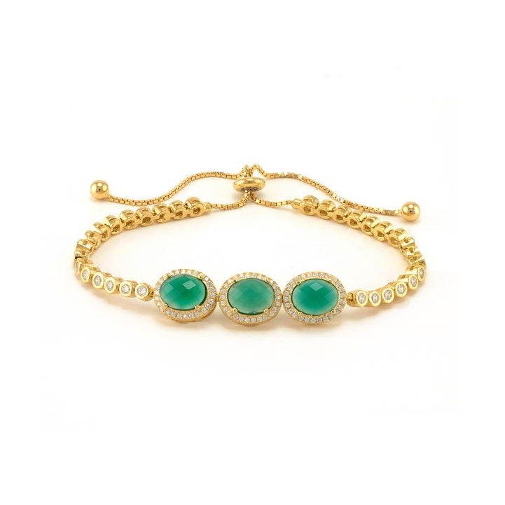 925 Sterling Silver Three Natural Stone Bracelet