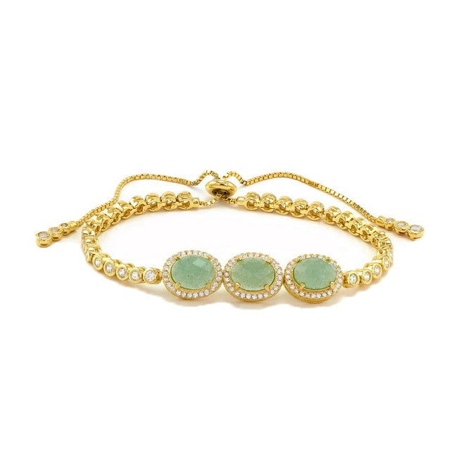 925 Sterling Silver Three Natural Stone Bracelet