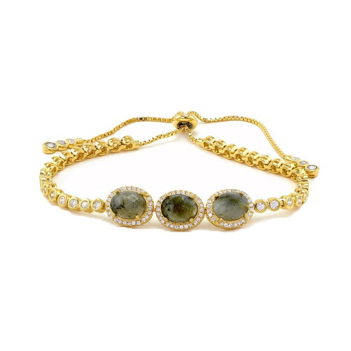 925 Sterling Silver Three Natural Stone Bracelet