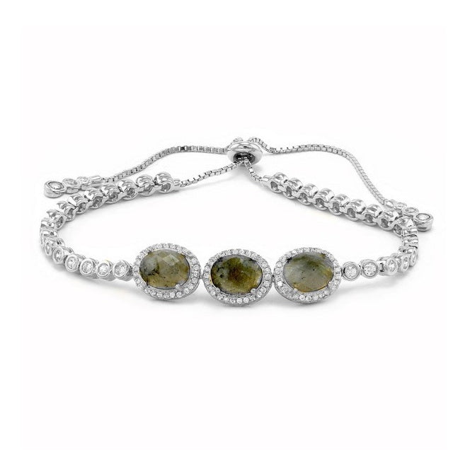 925 Sterling Silver Three Natural Stone Bracelet