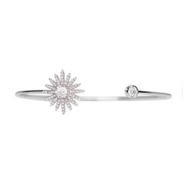 925 Sterling Silver Star Snowflake Cuff Bangle
