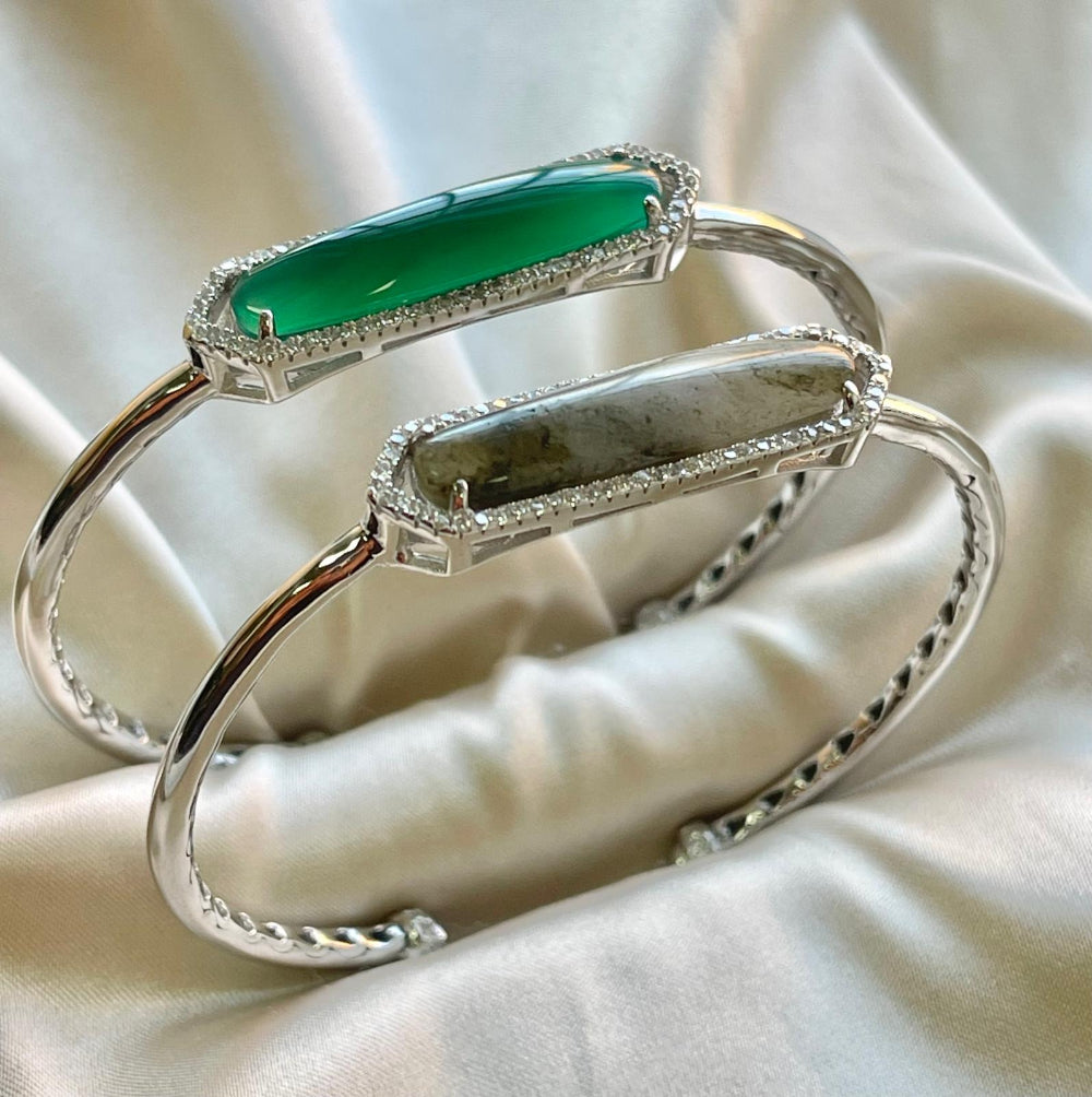 925 Sterling Silver Natural Stone Cuff Bangle