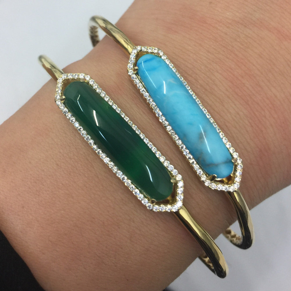 925 Sterling Silver Natural Stone Cuff Bangle