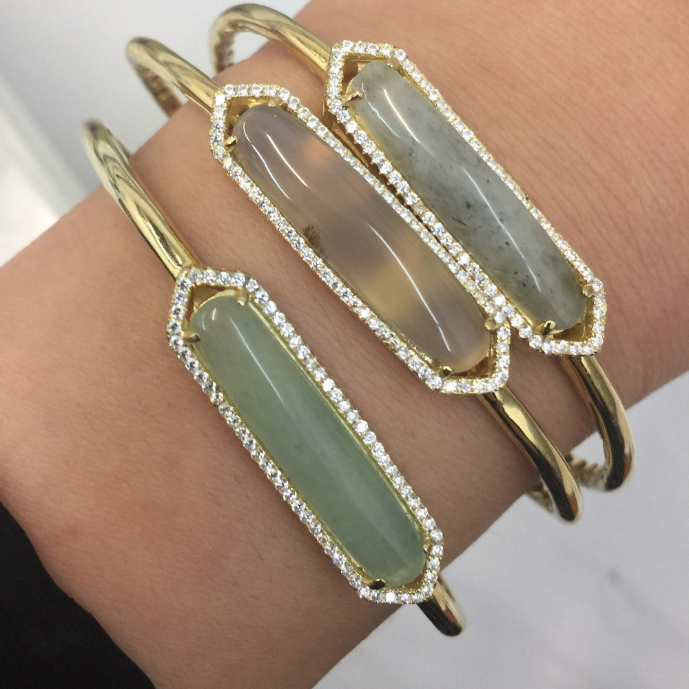 925 Sterling Silver Natural Stone Cuff Bangle
