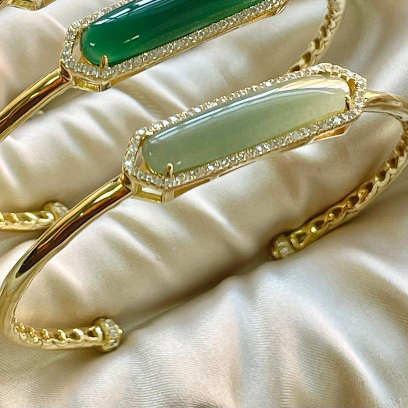 925 Sterling Silver Natural Stone Cuff Bangle