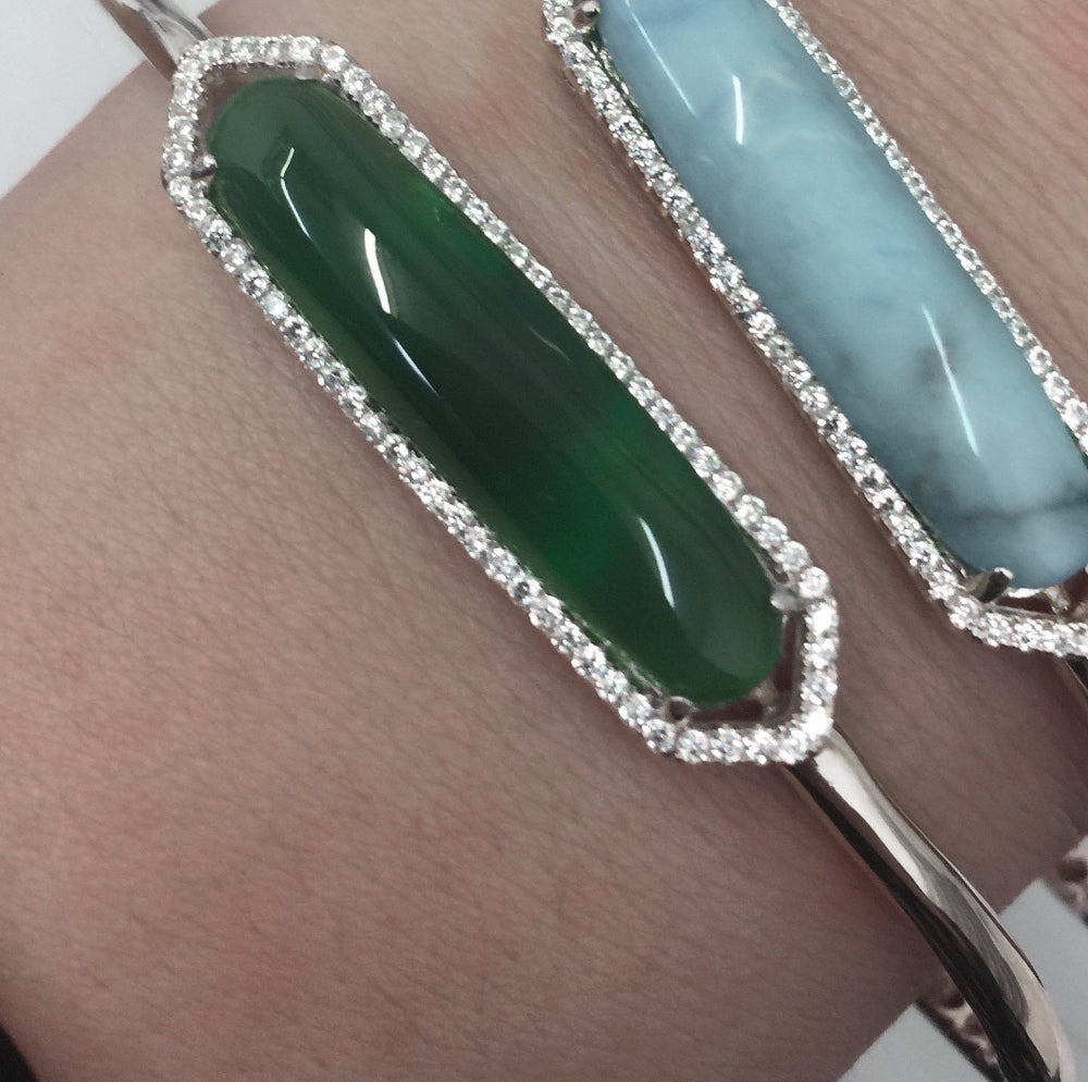 925 Sterling Silver Natural Stone Cuff Bangle