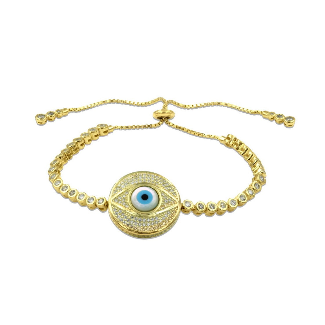 925 Sterling Silver Evil Eye Bolo Bracelet