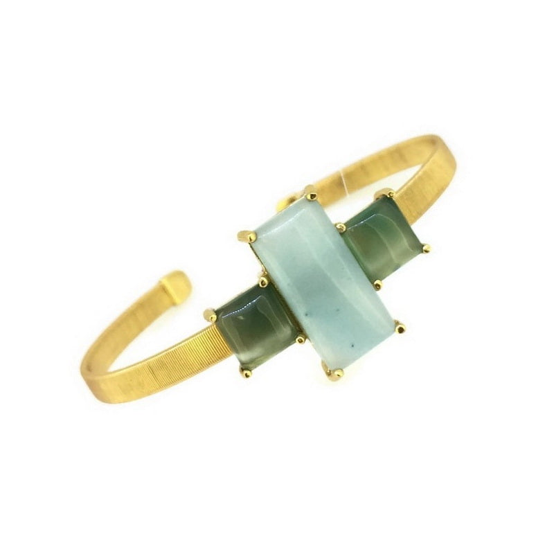 925 Silver Three Stone Natural Stone Cuff Bangle