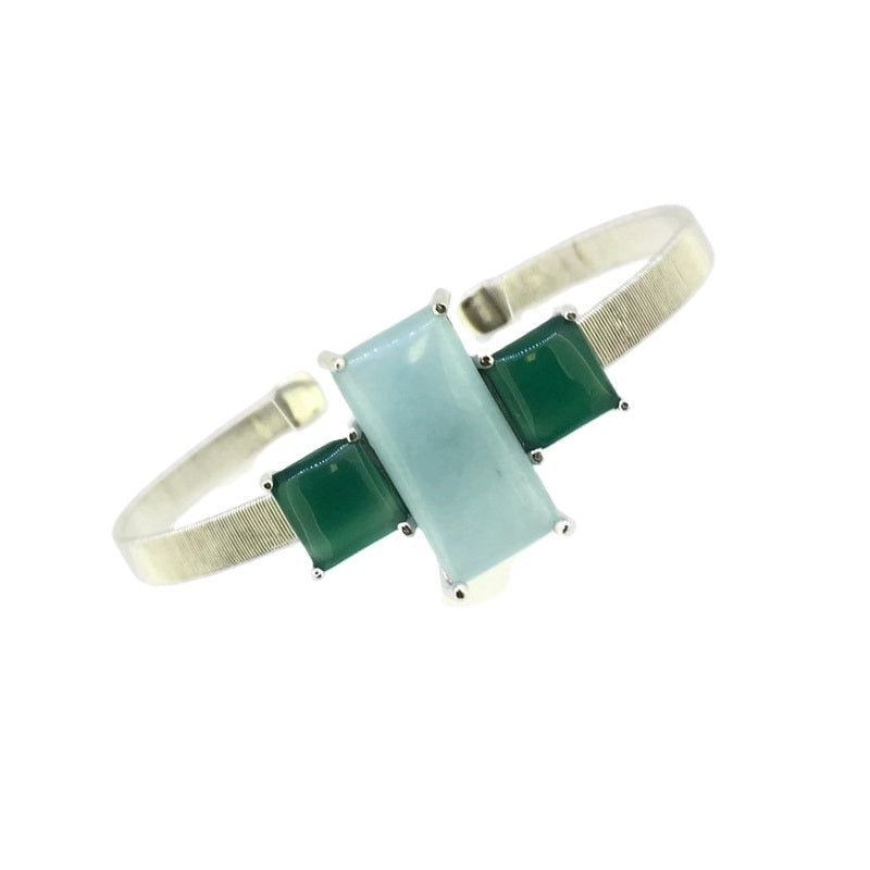 925 Silver Three Stone Natural Stone Cuff Bangle