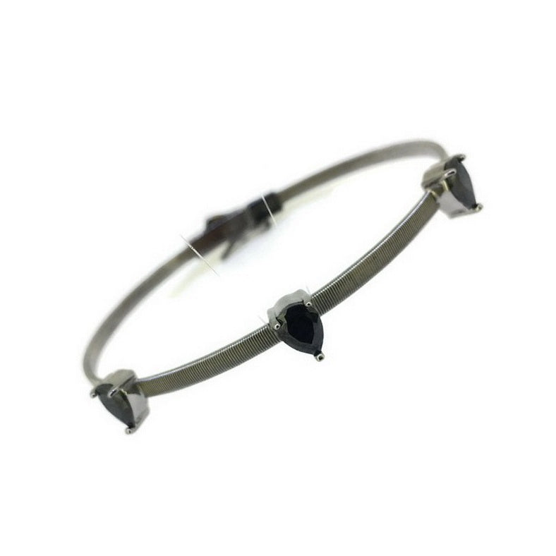 925 Silver Pear Cut CZ Wire Stretchable Bracelet