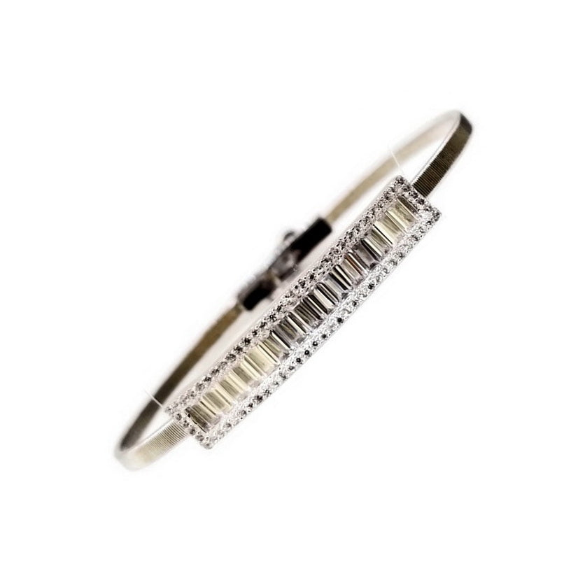 925 Silver Baguette CZ Wire Stretchable Bracelet