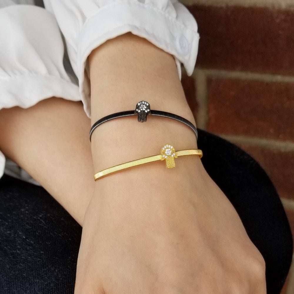 925 Silver Hamsa Wire Stretchable Bracelet