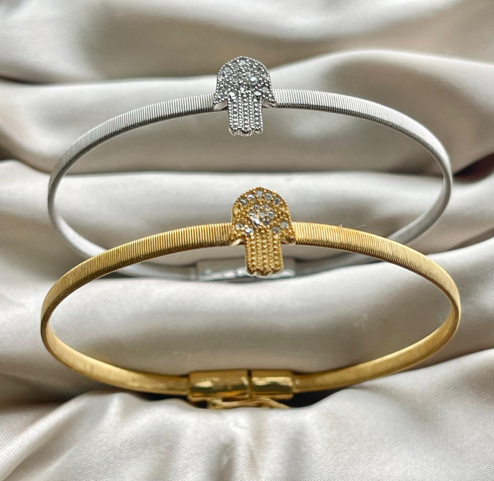 925 Silver Hamsa Wire Stretchable Bracelet