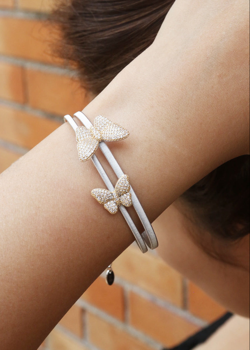 925 Silver Butterfly CZ Stretchable Bracelet