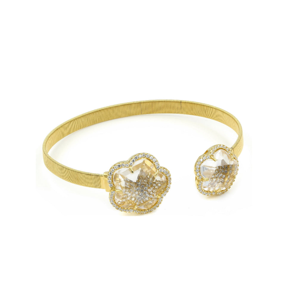 925 Silver Crystal Flower CZ Pave Wrap Bangle