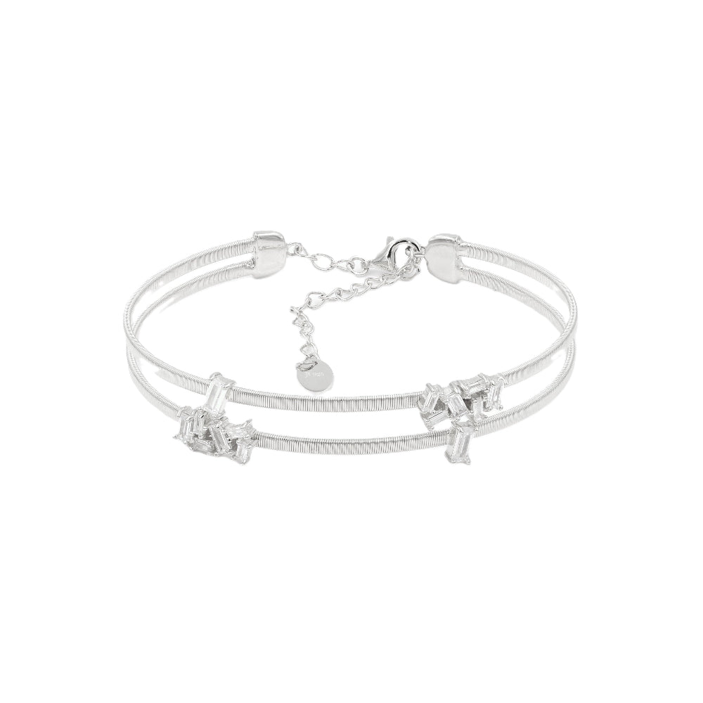 925 Silver Two Rows Cable Stretchable Bracelet