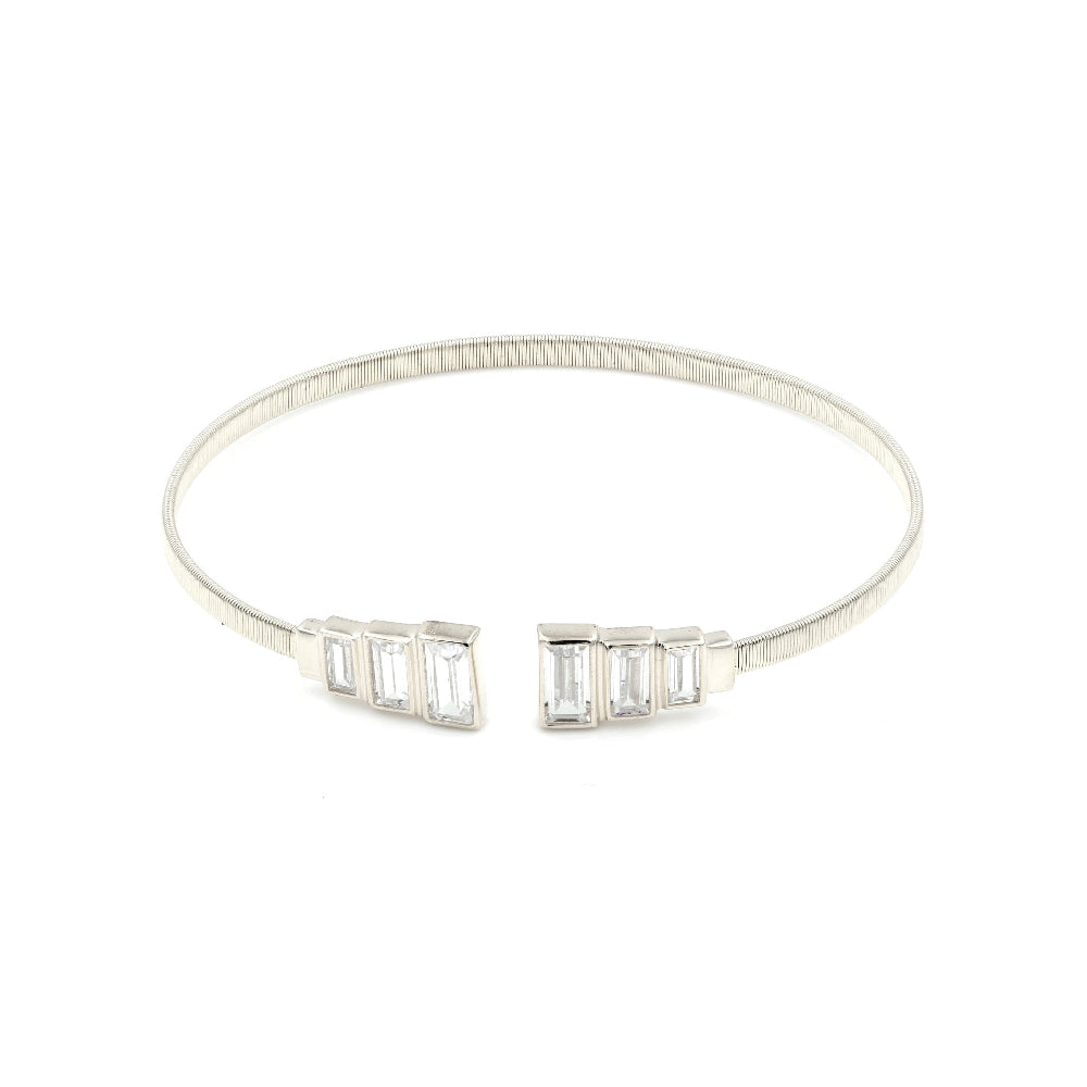 925 Sterling Silver Baguette CZ Bangle