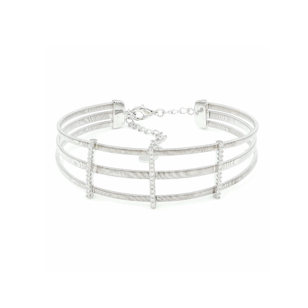 925 Silver Multi Row Cable Stretchable Bracelet