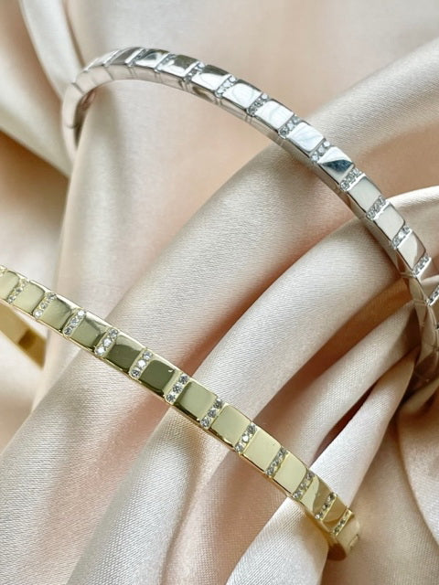 925 Sterling Silver CZ Cube Bangle