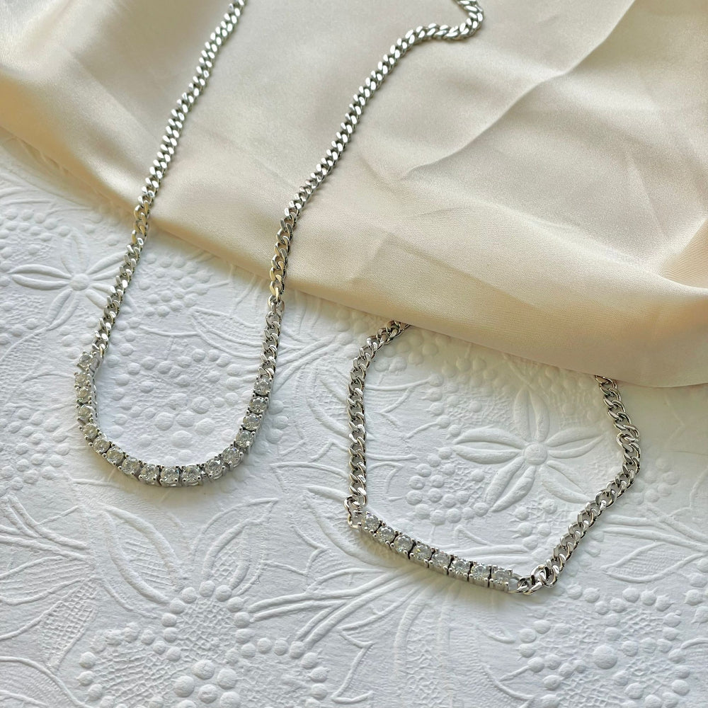 925 Sterling Silver CZ ID Cuban Chain Bracelet
