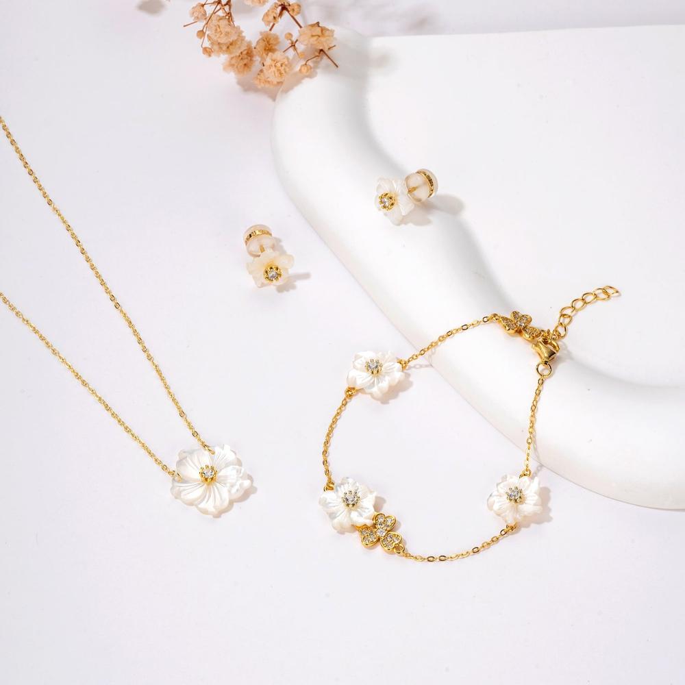925 Sterling Silver MOP Orchid Flower Necklaces