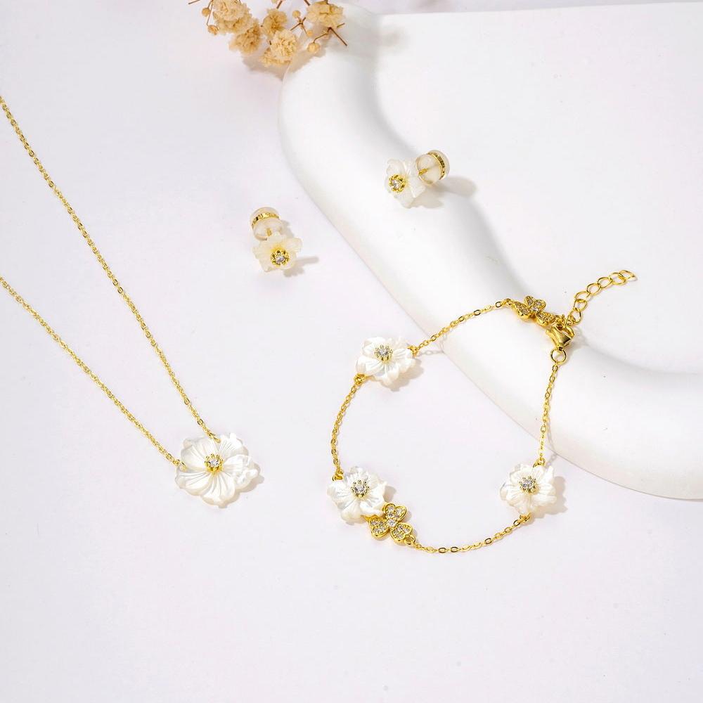 925 Sterling Silver MOP with Orchid Flower Bracelets
