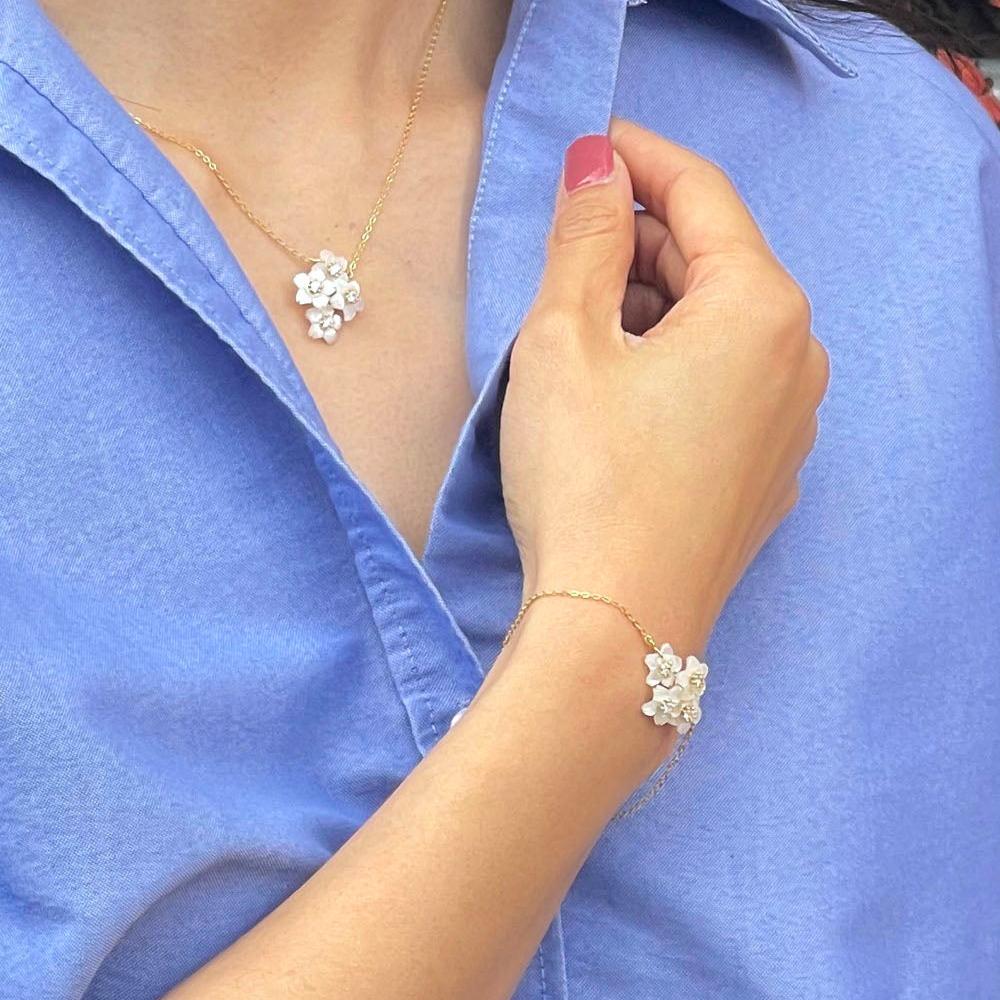 925 Sterling Silver MOP Four Flowers Necklaces