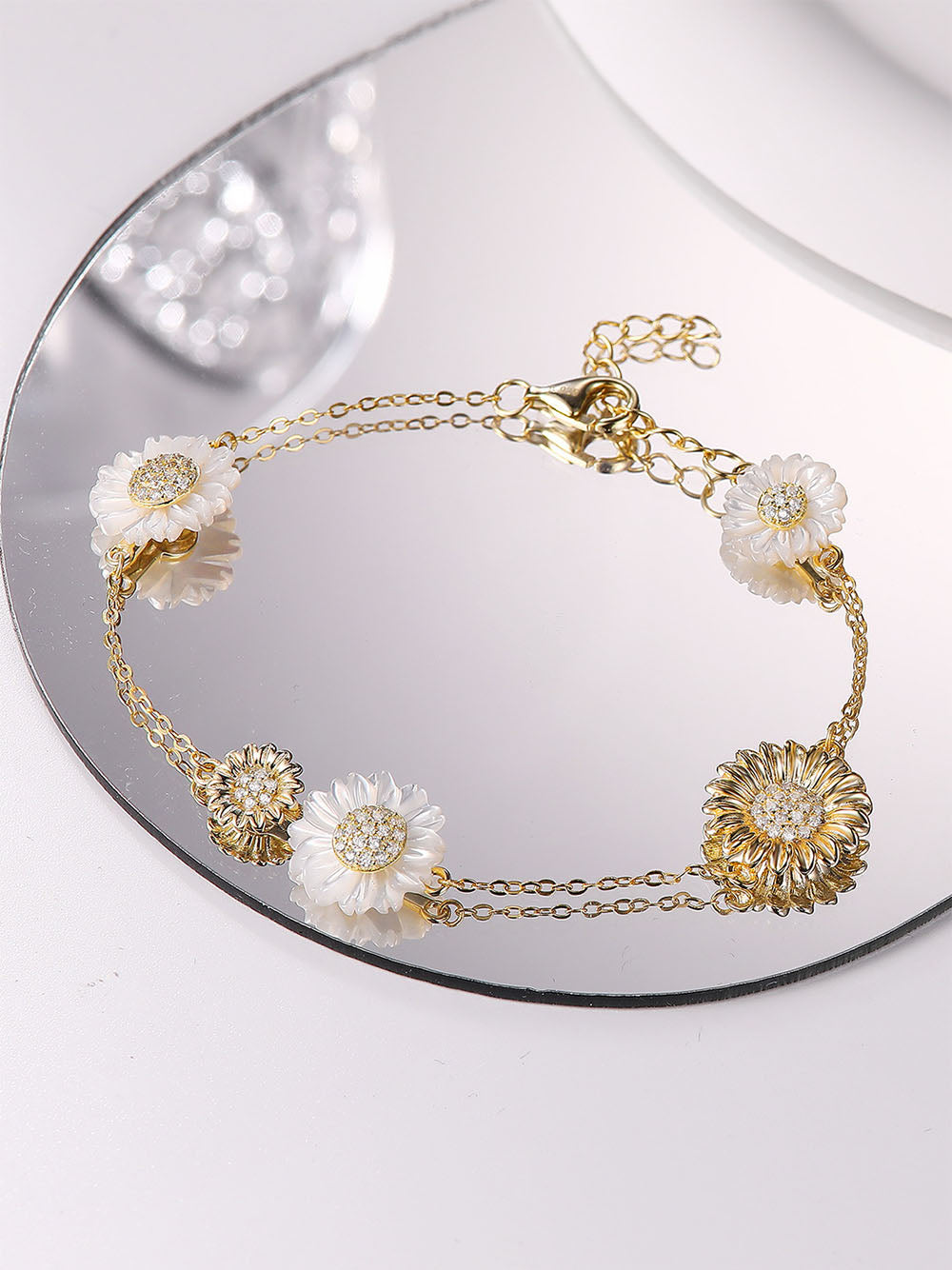 925 Sterling Silver MOP Sun Flower Bracelets