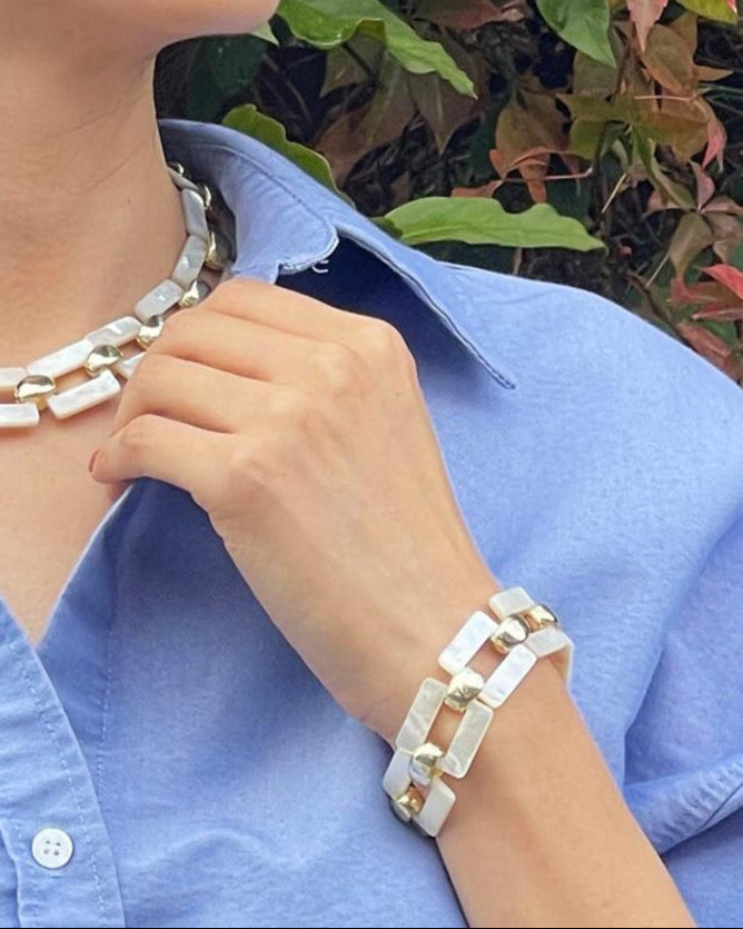 925 Sterling Silver MOP Square Link Bracelets