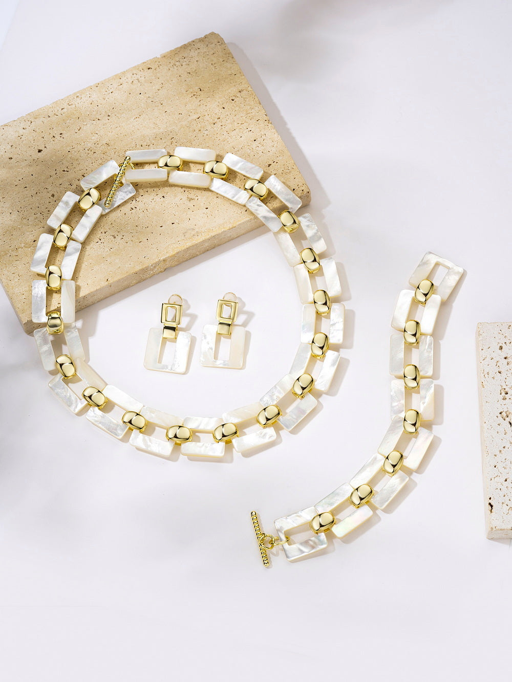 925 Sterling Silver MOP Square Link Necklaces