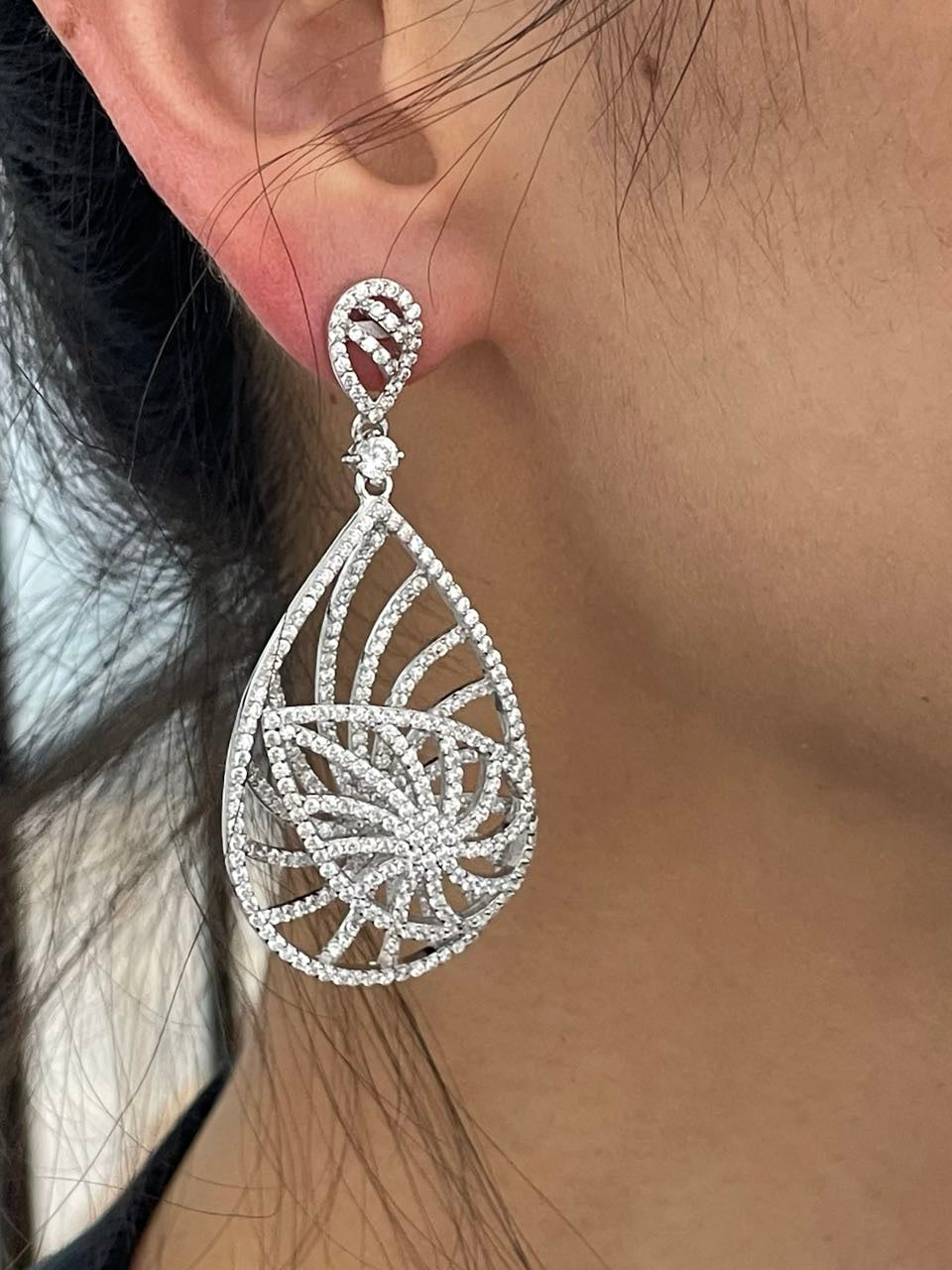 925 Silver CZ Teardrop Dangle Earrings