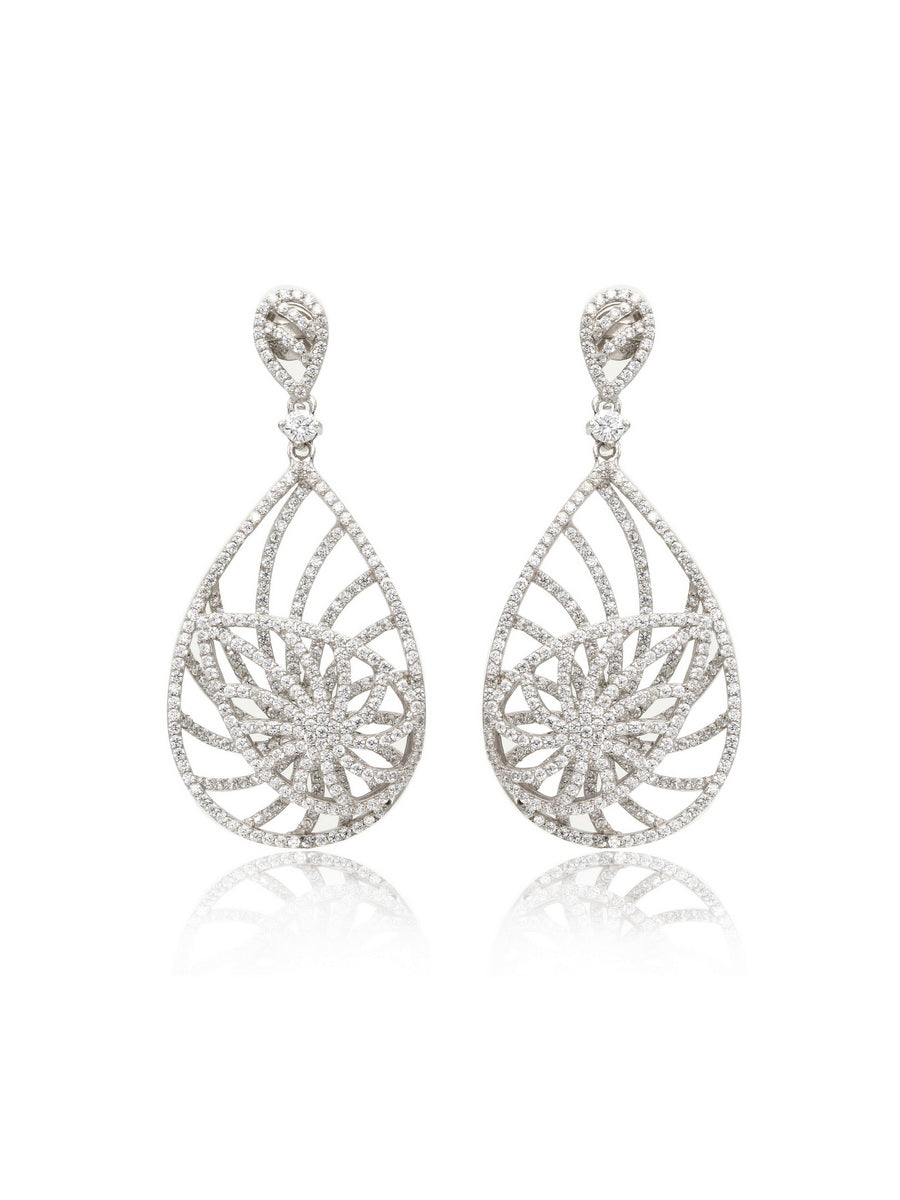 925 Silver CZ Teardrop Dangle Earrings