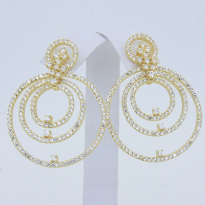 925 Silver CZ Large Circle Dangle Earrings