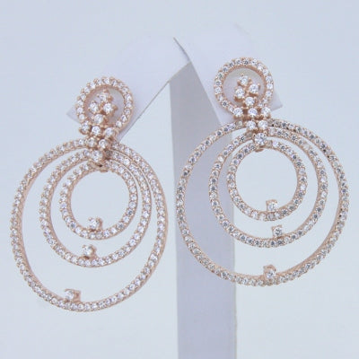 925 Silver CZ Large Circle Dangle Earrings