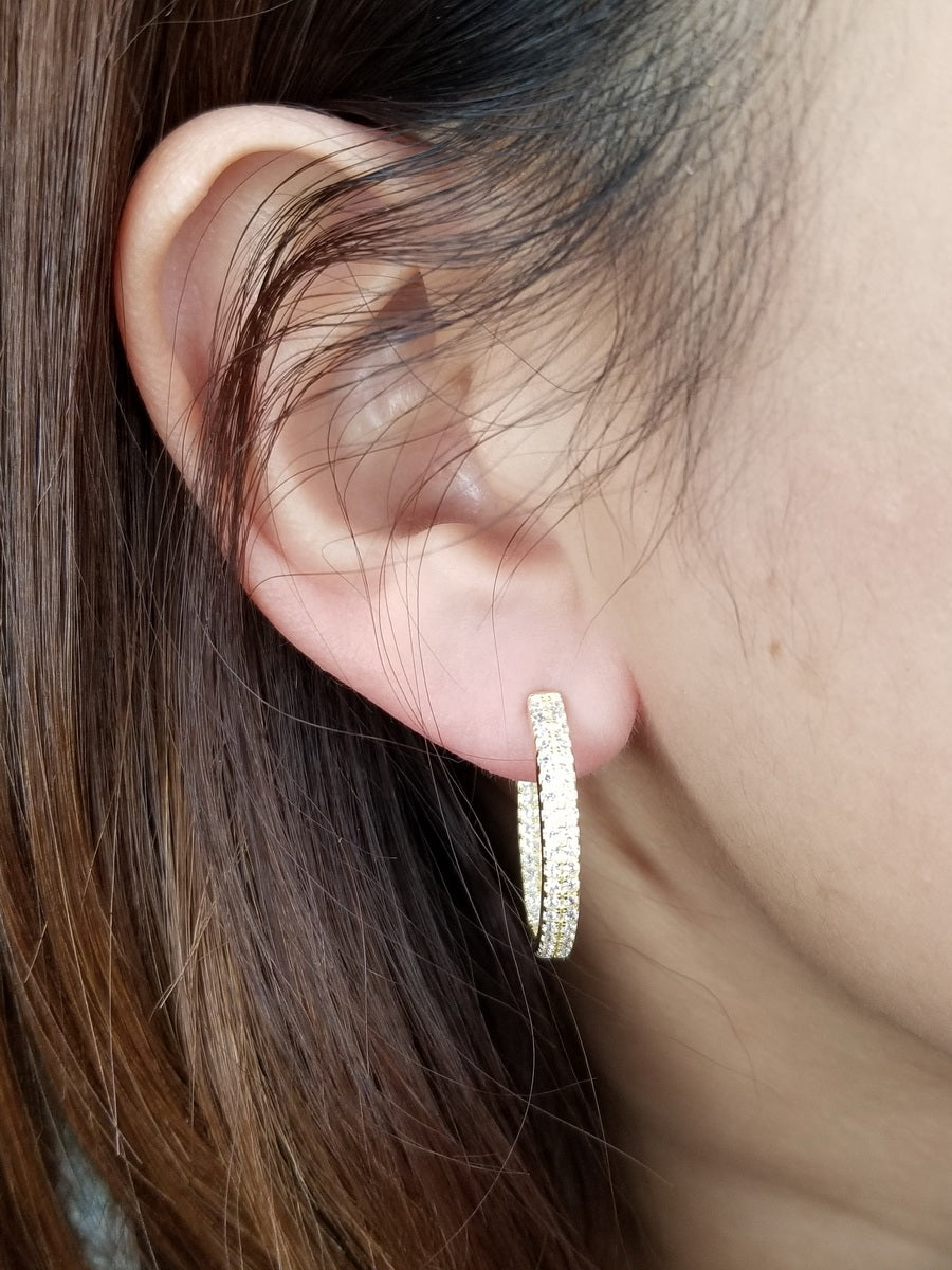 925 Silver CZ Double Row Hoop Earrings